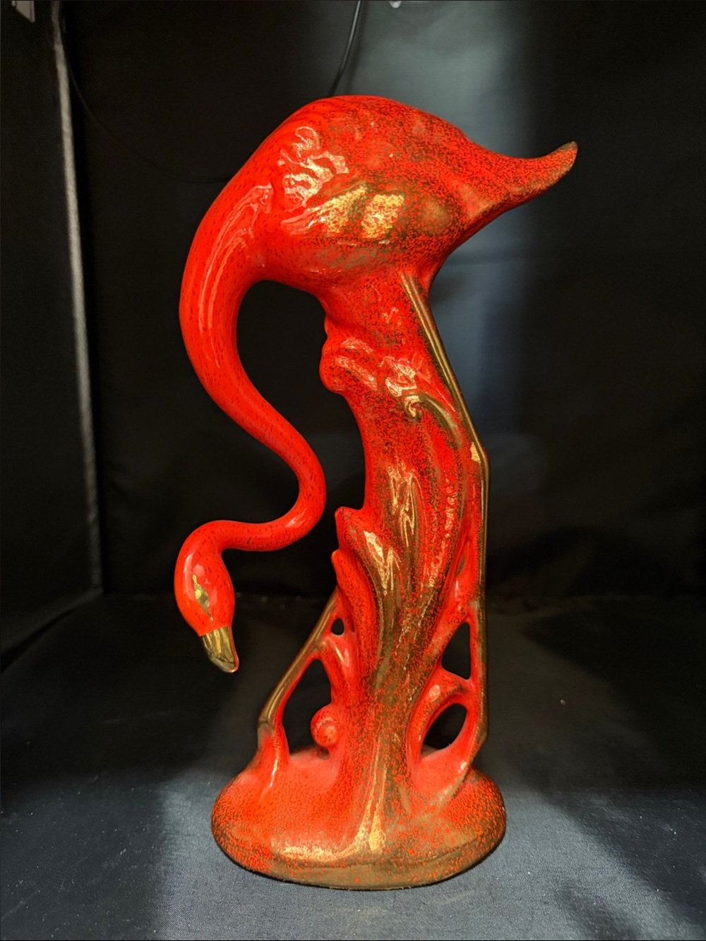 Vintage MCM California Originals Pottery Orange Gold Flamingo Statue
